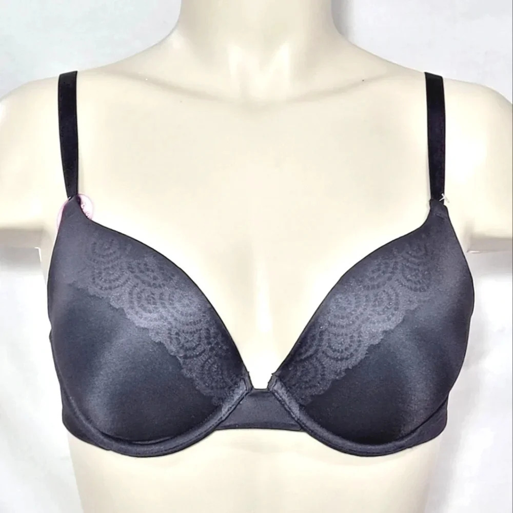 34B Lily of France 2175300 Smooth & Sleek Push Up Underwire Bra Black NWT